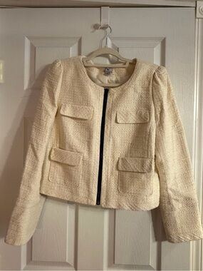 Worthington Ivory Tweed Full Zip Lined Jacket w/ Pockets Women’s Size Large